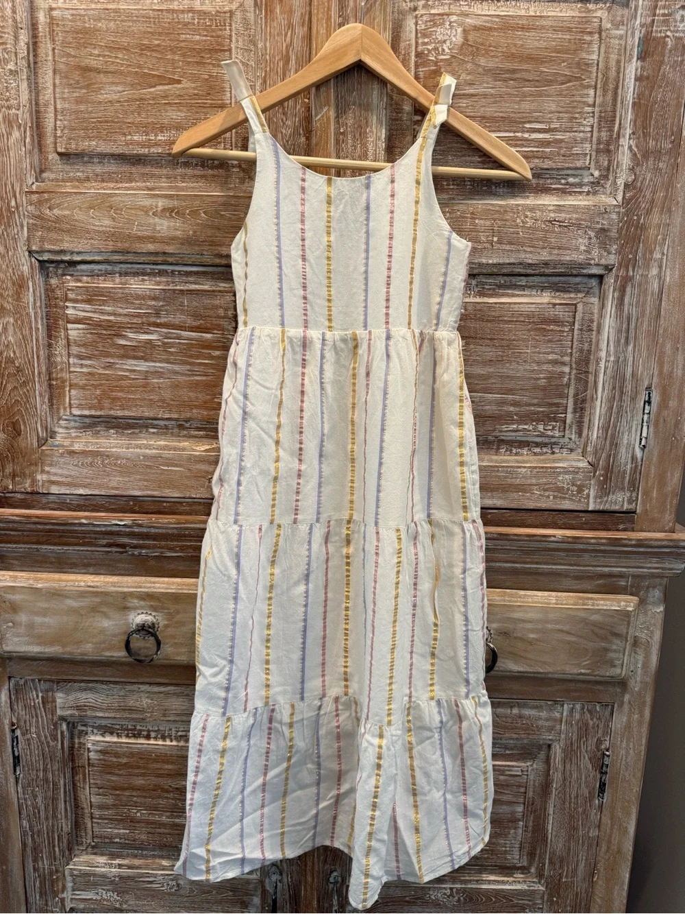 Old Navy Cream Girls Summer Dress with Metallic and Pastel Accent Stripes